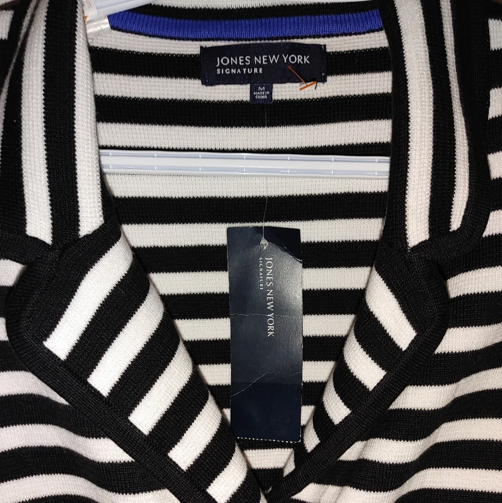 Jones New York double breasted sweater jacket size medium NWT Navy & White - Picture 4 of 7